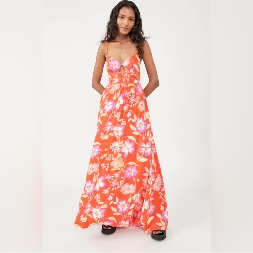 NEW Free People Wisteria Floral Open-Back Boho Maxi Dress Pop Combo